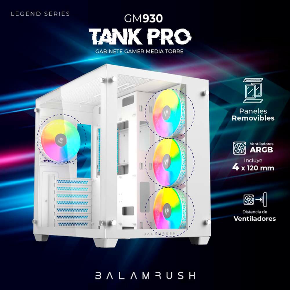 Foto 3 pulgar | Gabinete Gamer Balam Rush Tank Pro Gm930 Atx Media Torre 4 Fan Rgb Cristal Templado Usb Br-935951 color Blanco