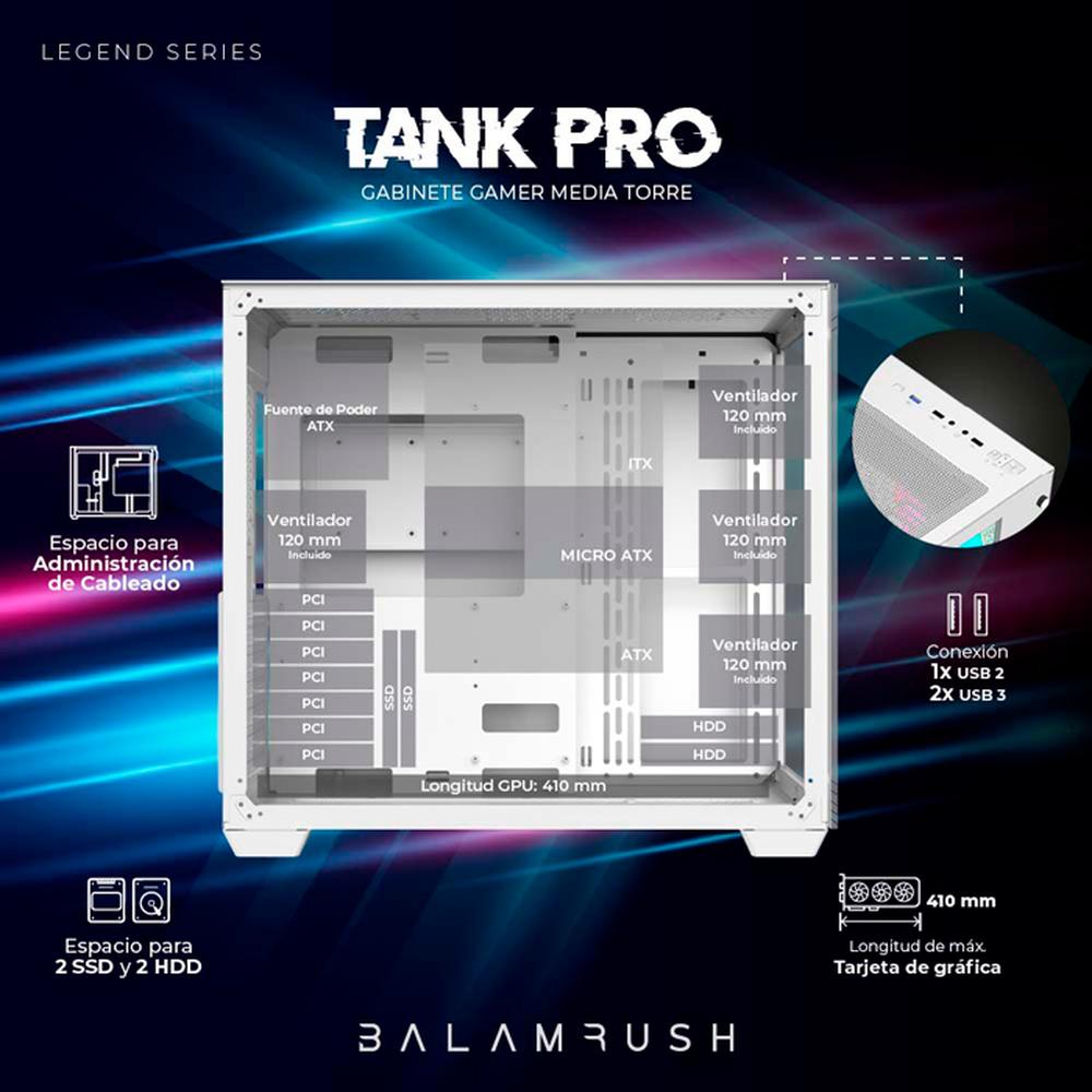 Foto 4 pulgar | Gabinete Gamer Balam Rush Tank Pro Gm930 Atx Media Torre 4 Fan Rgb Cristal Templado Usb Br-935951 color Blanco