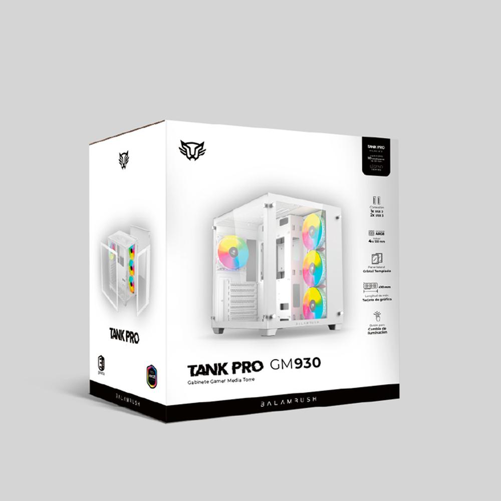 Foto 6 pulgar | Gabinete Gamer Balam Rush Tank Pro Gm930 Atx Media Torre 4 Fan Rgb Cristal Templado Usb Br-935951 color Blanco