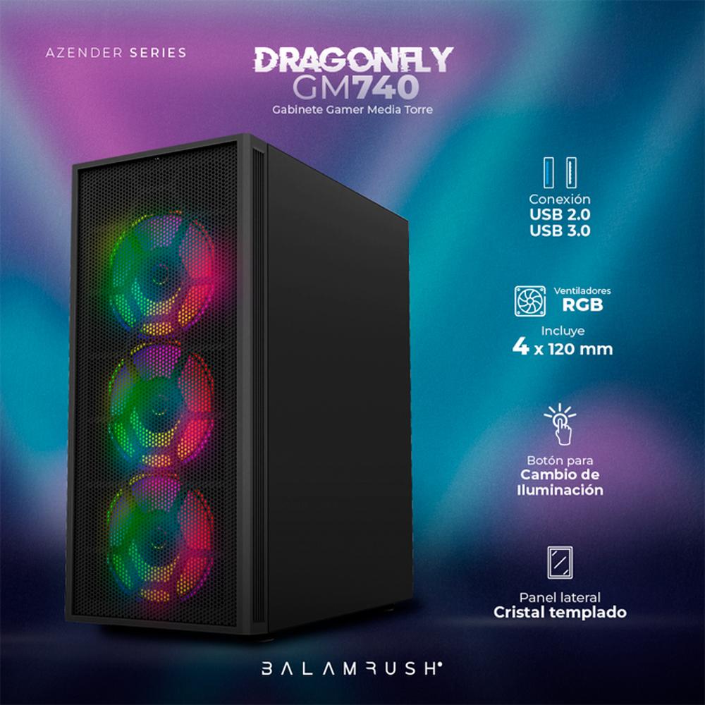 Foto 3 pulgar | Gabinete Gamer Balam Rush Dragonfly Ii Mesh Gm740 Atx Media Torre 4 Fan Rgb Br-935982 color Negro