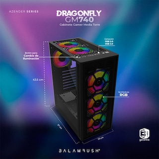 Foto 4 | Gabinete Gamer Balam Rush Dragonfly Ii Mesh Gm740 Atx Media Torre 4 Fan Rgb Br-935982 color Negro