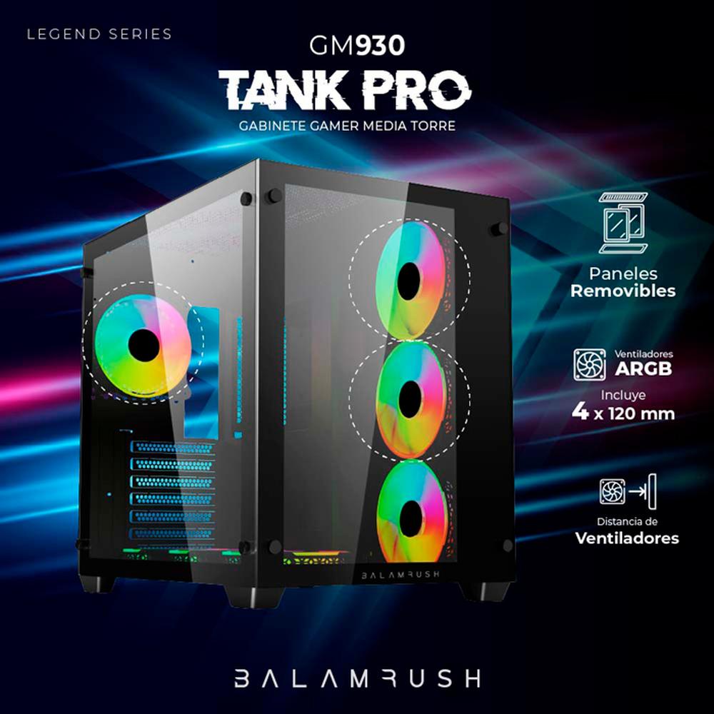 Foto 3 pulgar | Gabinete Gamer Balam Rush Tank Pro Gm930 Media Torre 4 Fan Cristal Templado Negro Br-935944