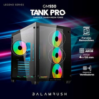Foto 2 | Gabinete Gamer Balam Rush Tank Pro Gm930 Media Torre 4 Fan Cristal Templado Negro Br-935944