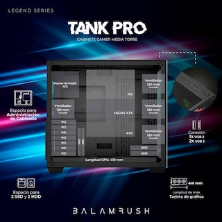 Foto 3 | Gabinete Gamer Balam Rush Tank Pro Gm930 Media Torre 4 Fan Cristal Templado Negro Br-935944