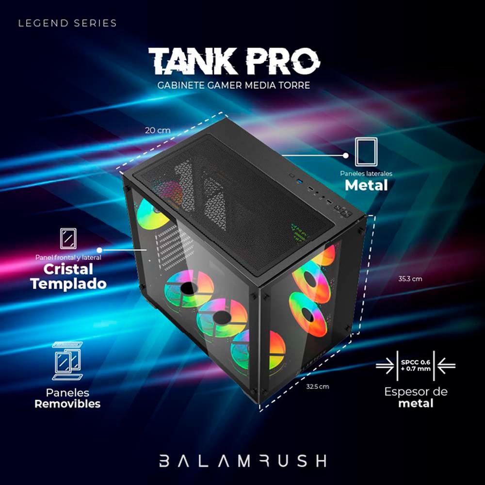 Foto 5 pulgar | Gabinete Gamer Balam Rush Tank Pro Gm930 Media Torre 4 Fan Cristal Templado Negro Br-935944