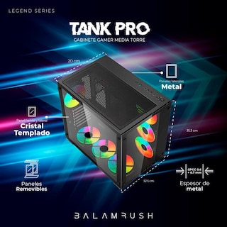 Foto 4 | Gabinete Gamer Balam Rush Tank Pro Gm930 Media Torre 4 Fan Cristal Templado Negro Br-935944