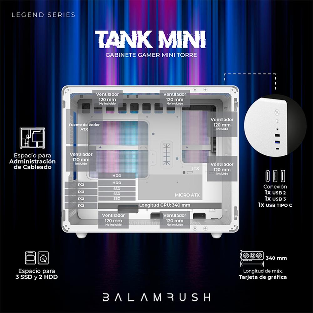 Foto 3 | Gabinete Gamer Balam Rush Tank Mini Gi930 M-ATX Mini Torre 3 Fan Cristal Templado BR-936040 color Blanco