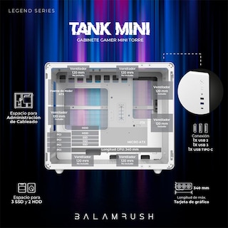 Foto 3 | Gabinete Gamer Balam Rush Tank Mini Gi930 M-ATX Mini Torre 3 Fan Cristal Templado BR-936040 color Blanco