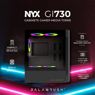 Foto 3 | Gabinete Gamer BALAM RUSH NYX GI730 Micro ATX Mini Torre 3 Fan Cristal Templado RGB Negro BR-936095