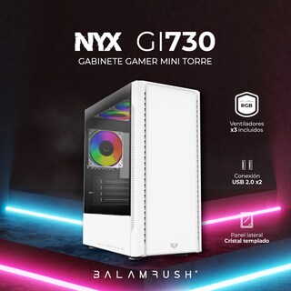 Foto 2 | Gabinete Gamer BALAM RUSH NYX GI730 Micro ATX Mini Torre 3 Fan Cristal Templado RGB Blanco BR-936101