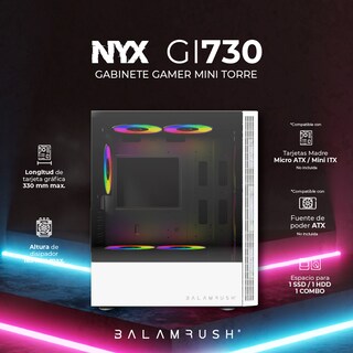 Foto 3 | Gabinete Gamer BALAM RUSH NYX GI730 Micro ATX Mini Torre 3 Fan Cristal Templado RGB Blanco BR-936101