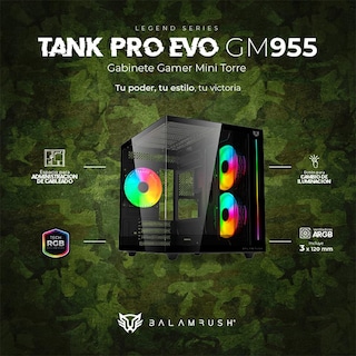 Foto 2 | Gabinete Balam Rush Tank Pro Evo Gm955 Mini Torre 3 Fan Rgb Micro Atx Cristal Templado Br-937320 Color Negro