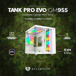 Foto 2 | Gabinete Balam Rush Tank Pro Evo Gm955 Mini Torre 3 Fan Rgb Micro Atx Cristal Templado Br-937337 Color Blanco
