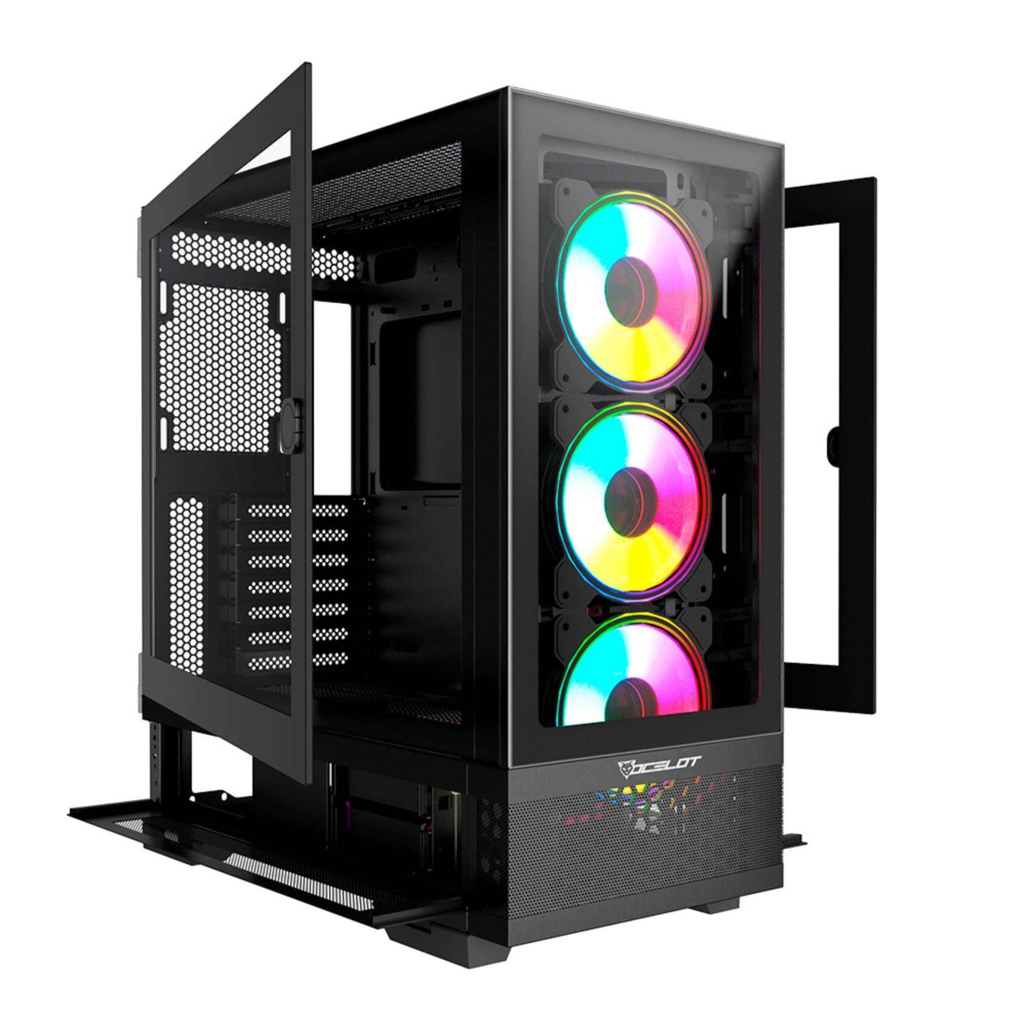 Gabinete Ocelot Gaming Hunter-2, E-Atx, Cristal Templado, Incluye 3 ...