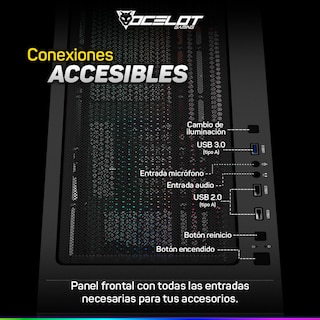 Foto 7 | Gabinete Ocelot Gaming Hunter-2, E-atx, Cristal Templado, Incluye 3 Ventiladores, Sin Fuente, Negro