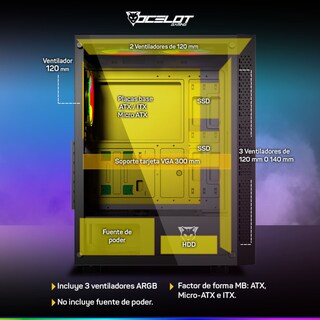 Foto 5 | Gabinete Ocelot Gaming Portal-m4, Atx, Cristal Templado, Incluye 3 Ventiladores, Sin Fuente, Negro