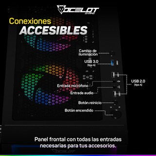 Foto 6 | Gabinete Ocelot Gaming Portal-m4, Atx, Cristal Templado, Incluye 3 Ventiladores, Sin Fuente, Negro