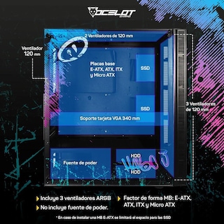 Foto 2 | Gabinete Gamer Oc-havoc 3 E-atx 3 Fan Argb Cristal Templado Cyberpunk Urbano Negro