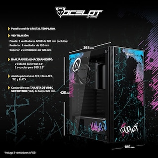 Foto 8 | Gabinete Gamer Oc-havoc 3 E-atx 3 Fan Argb Cristal Templado Cyberpunk Urbano Negro