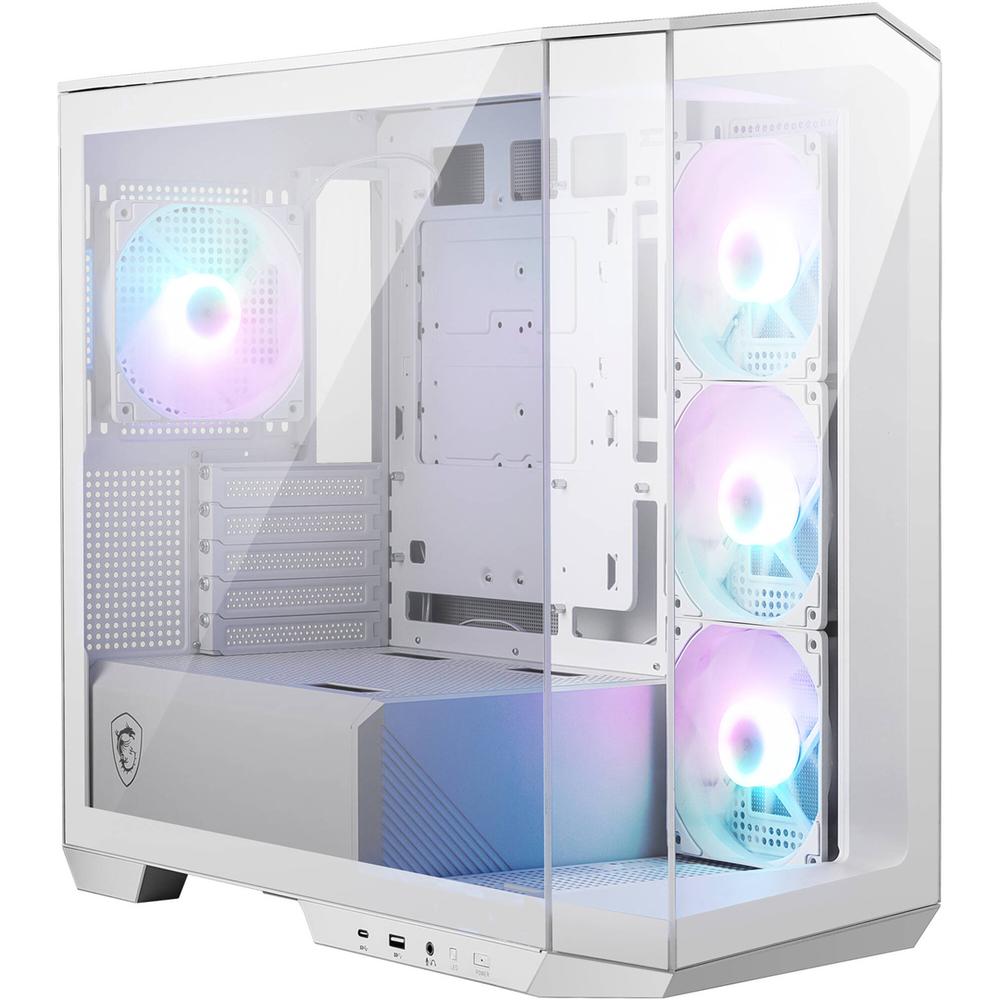 Gabinete Gamer Msi Mag Pano M100r Pz White Micro Atx Micro Torre 4 Fan Cristal Templado Usb-c Argb