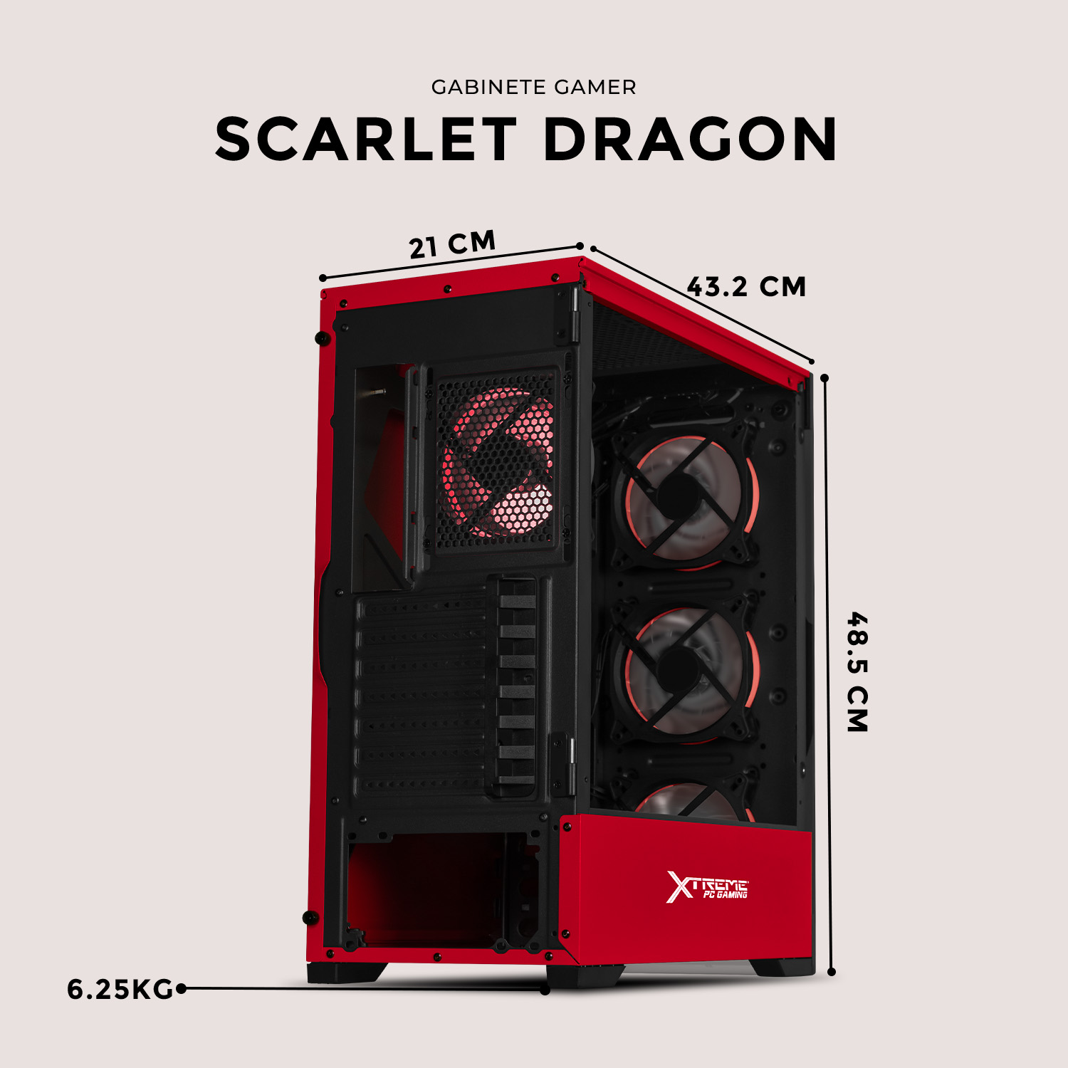 Foto 8 pulgar | Gabinete Gamer Xtreme Pc Gaming Scarlet Dragon Edition Torre Completa E-atx/atx/micro Atx/itx Fan 4x120mm Cristal