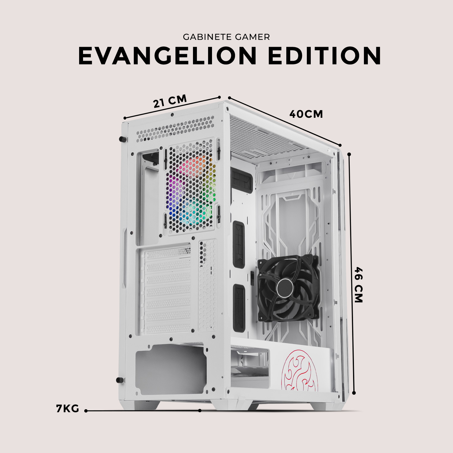 Foto 7 pulgar | Gabinete Gamer Xtreme Pc Gaming Evangelion Edition Media Torre Atx/micro Atx/itx Fan 2x120mm Cristal Templado Argb Blan
