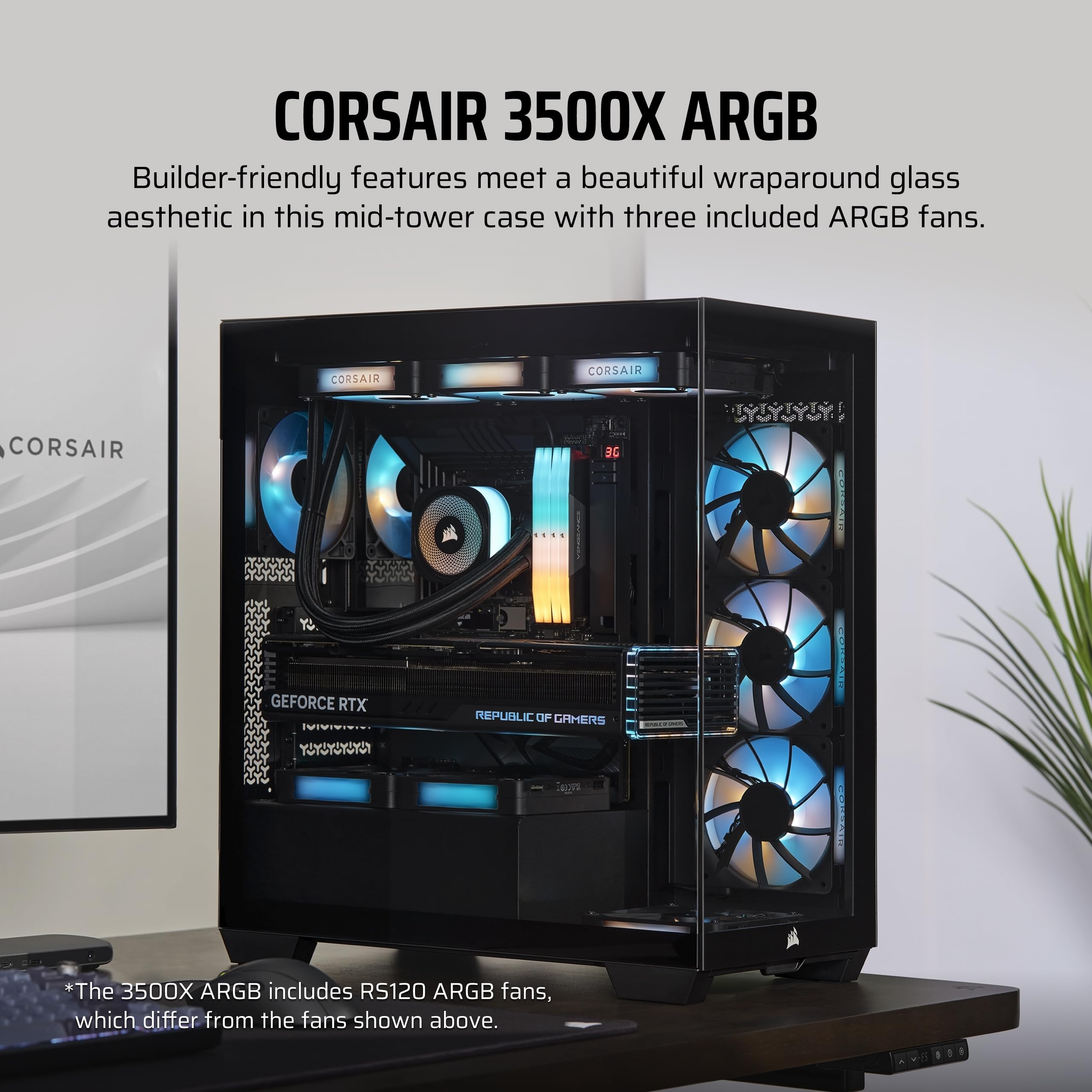 Foto 3 pulgar | Funda Para Pc Corsair 3500x Argb Mid-tower Atx Con Vidrio Templado - Venta Internacional.