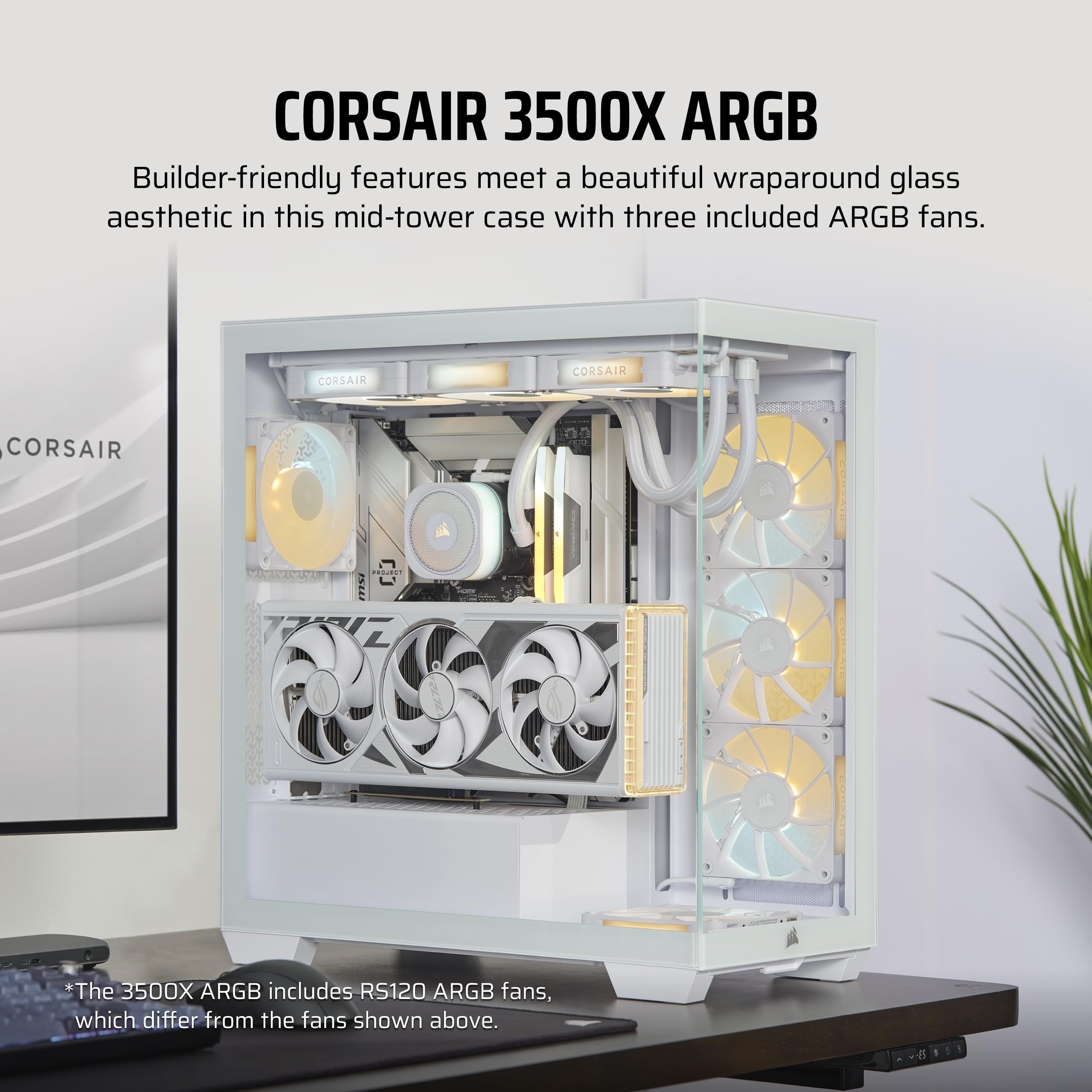 Foto 3 pulgar | Funda Para Pc Corsair 3500x Argb Mid-tower Atx Con 3 Ventiladores, Color Blanco - Venta Internacional.