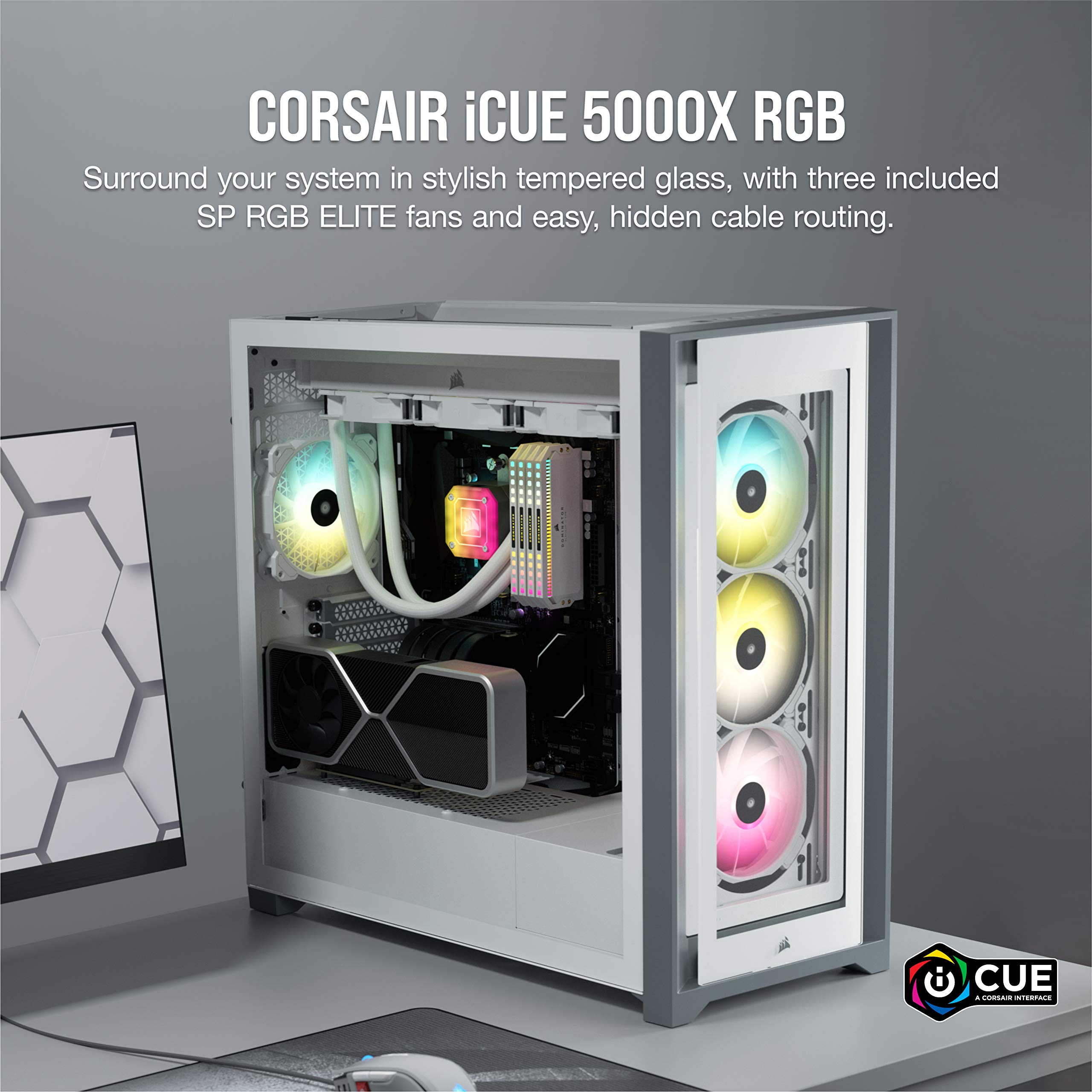 Foto 3 pulgar | Funda Inteligente Corsair iCue 5000X RGB para PC ATX de Media Torre Blanca - Venta Internacional