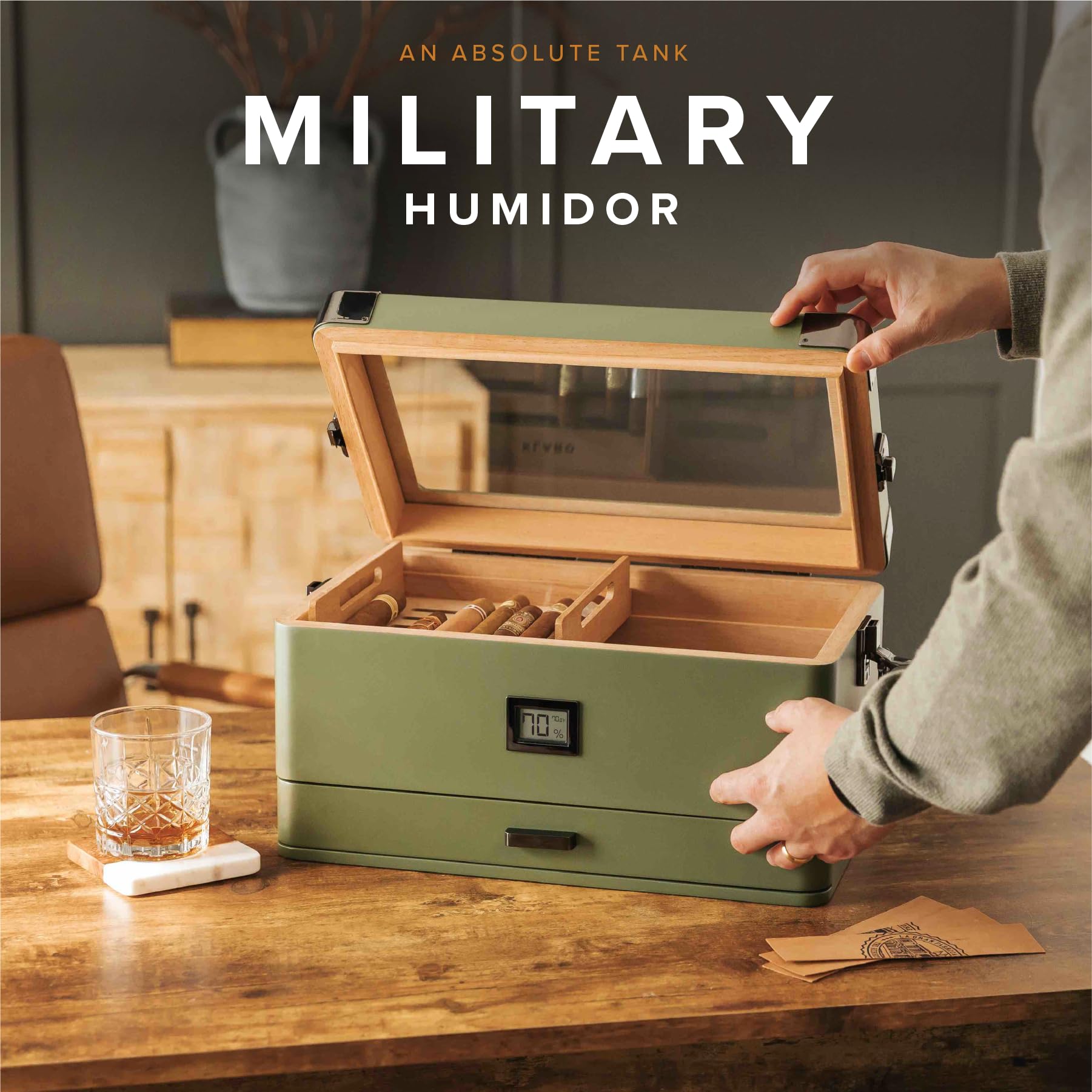 Foto 3 pulgar | Tapa De Cristal Militar Humidor Case Elegance Con Madera De Cedro - Venta Internacional.