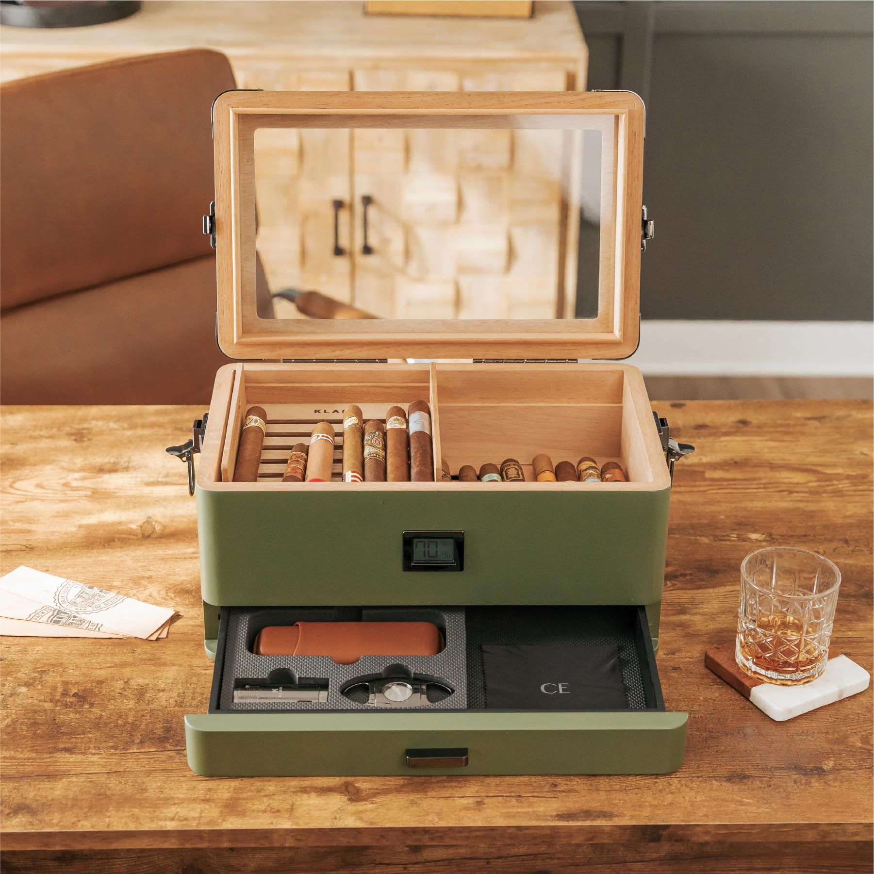 Foto 7 | Tapa De Cristal Militar Humidor Case Elegance Con Madera De Cedro - Venta Internacional.