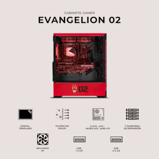 Foto 6 | Gabinete Gamer Xtreme Pc Gaming Evangelion 02 Edition Torre Completa E-atx 4 Fan Cristal Templado Argb Rojo