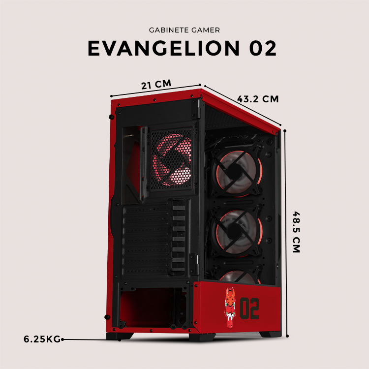 Foto 7 | Gabinete Gamer Xtreme Pc Gaming Evangelion 02 Edition Torre Completa E-atx 4 Fan Cristal Templado Argb Rojo