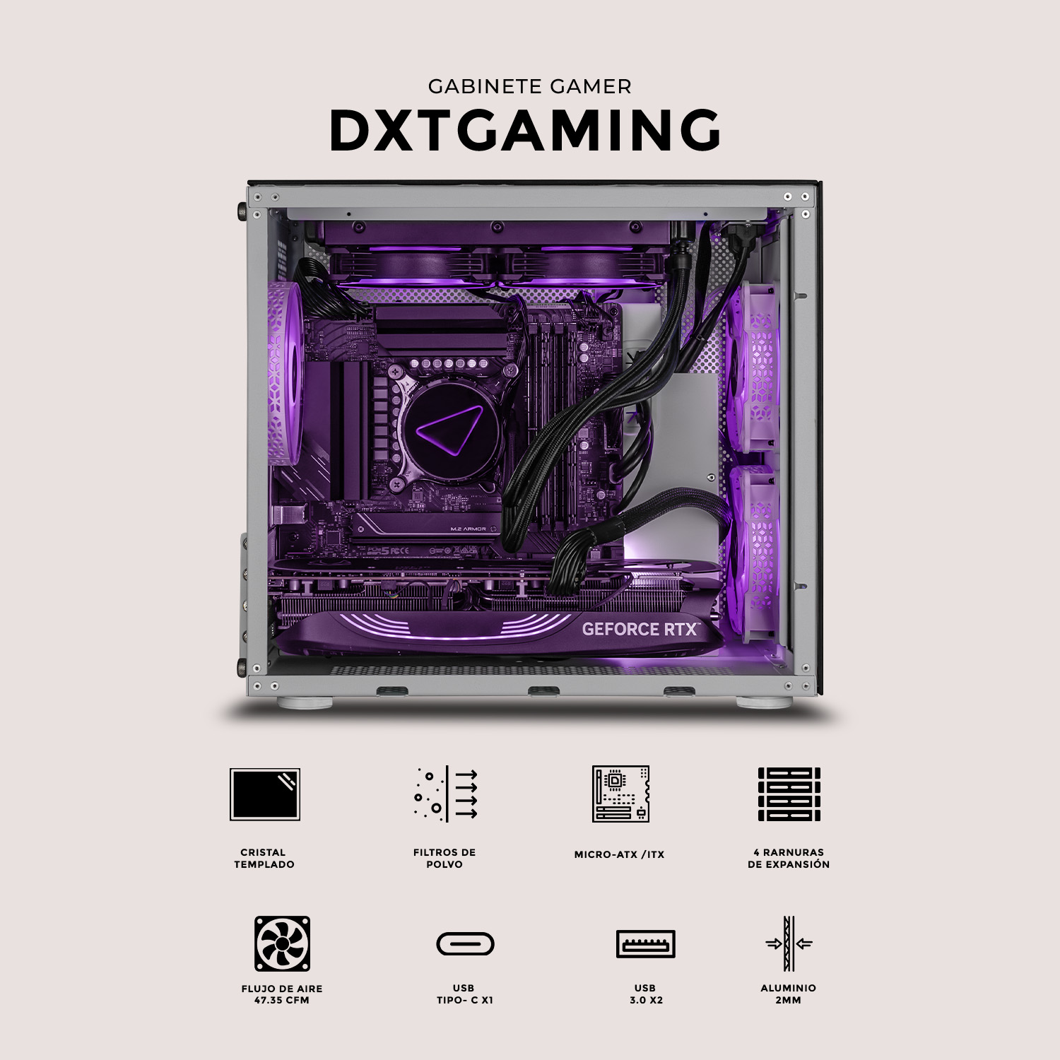 Foto 7 pulgar | Gabinete Gamer Dxt Gaming Titan T7 Micro Torre Micro ATX con Cristal Templado y ARGB