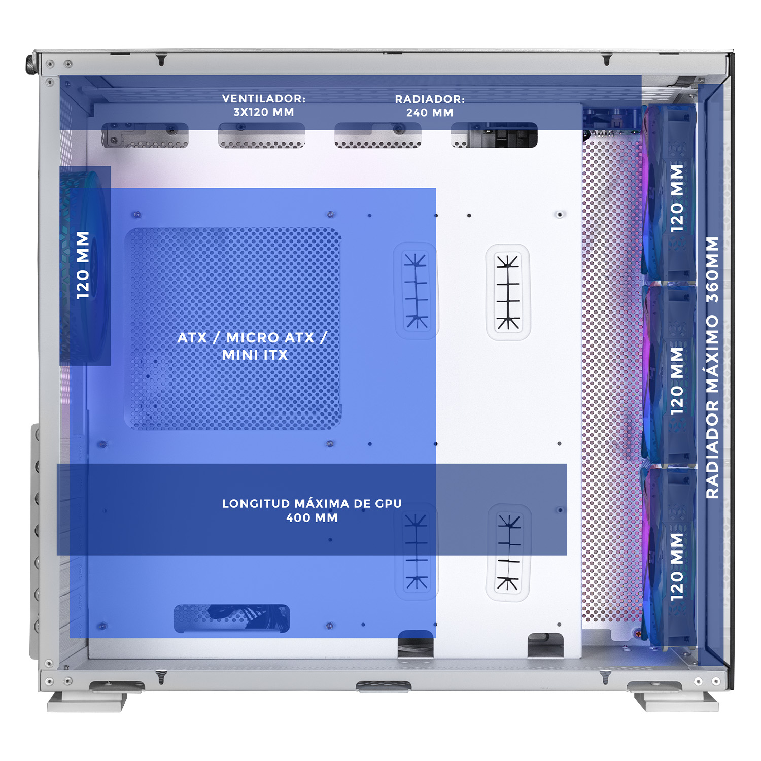 Foto 4 pulgar | Gabinete Gamer Dxt Gaming Titan T5 Media Torre Atx 4 Fan Usb-c Cristal Templado Argb Metalico