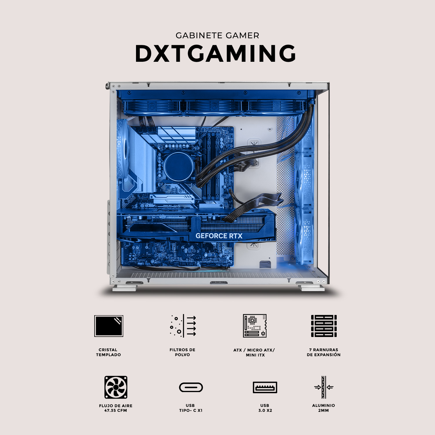 Foto 6 pulgar | Gabinete Gamer Dxt Gaming Titan T5 Media Torre Atx 4 Fan Usb-c Cristal Templado Argb Metalico