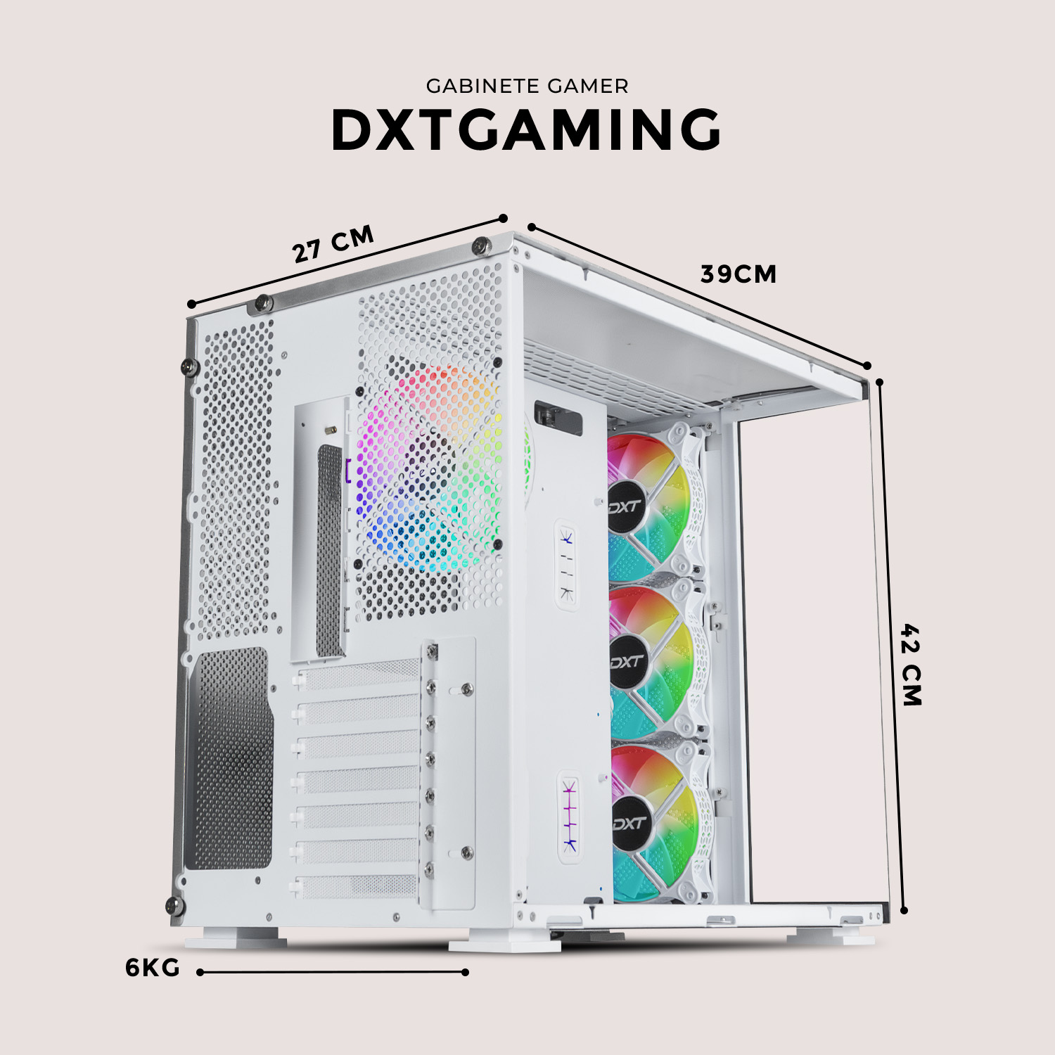 Foto 7 pulgar | Gabinete Gamer Dxt Gaming Titan T5 Media Torre Atx 4 Fan Usb-c Cristal Templado Argb Metalico