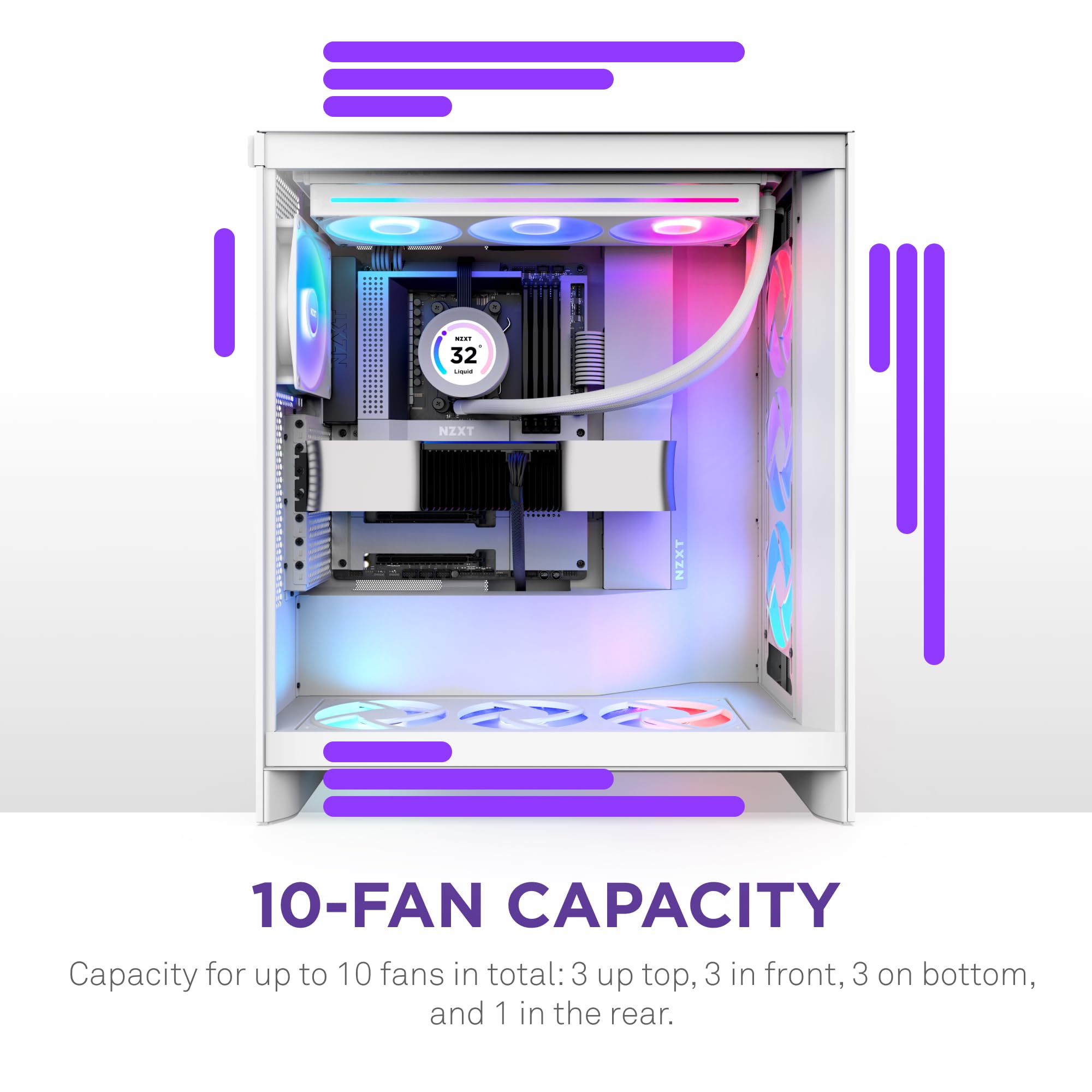 Foto 8 pulgar | Case Nzxt H7 Flow Rgb Mid-tower Atx Con Ventiladores Rgb, Color Blanco - Venta Internacional.