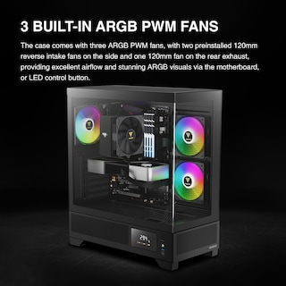 Foto 7 | Funda Para Ordenador Gamdias Mid Tower Con Pantalla Y Aplicación Atx De Vidrio Templado - Venta Internacional.