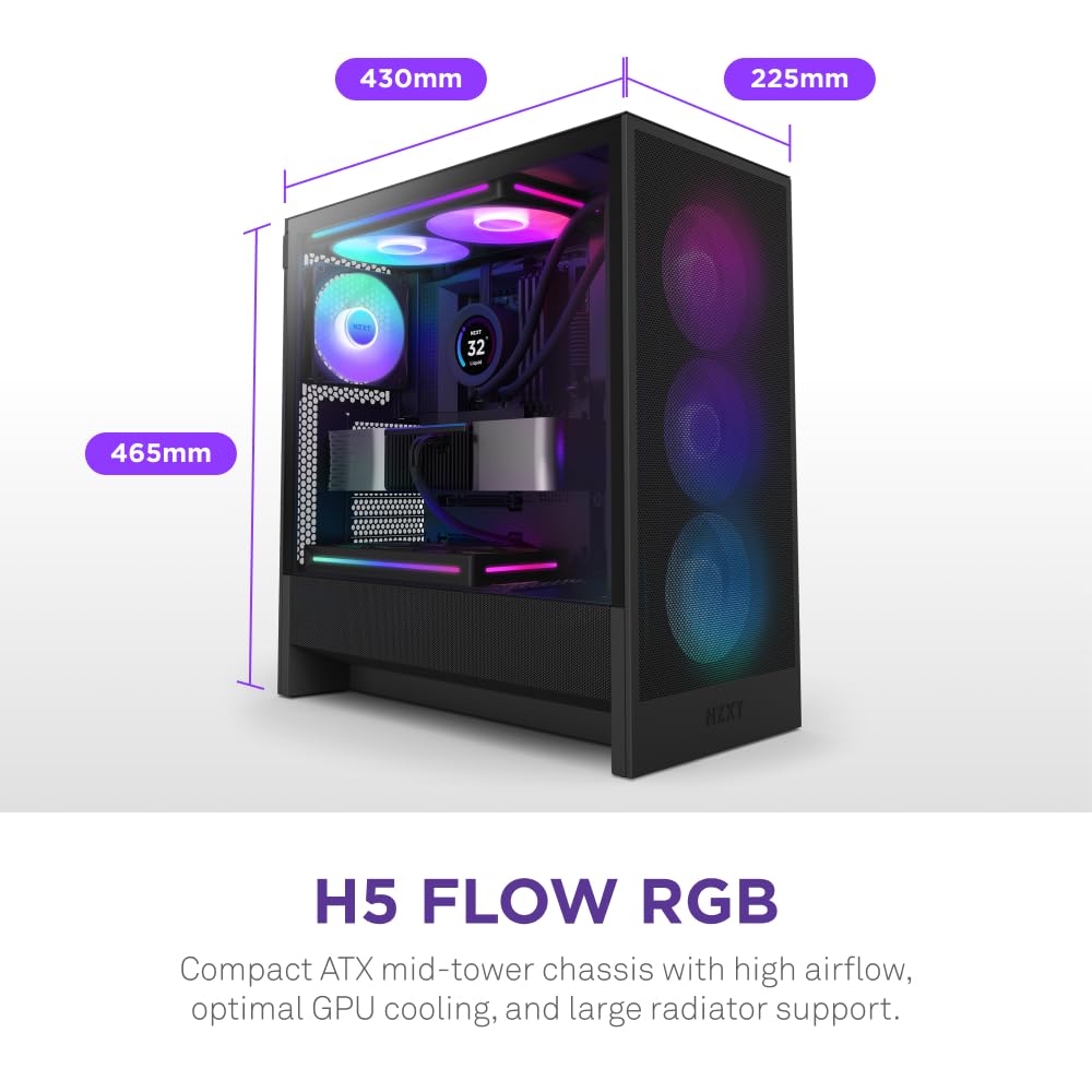 Foto 3 pulgar | Funda Para Videojuegos Para Pc Nzxt H5 Flow Rgb 2024 Atx Mid-tower Negra - Venta Internacional.