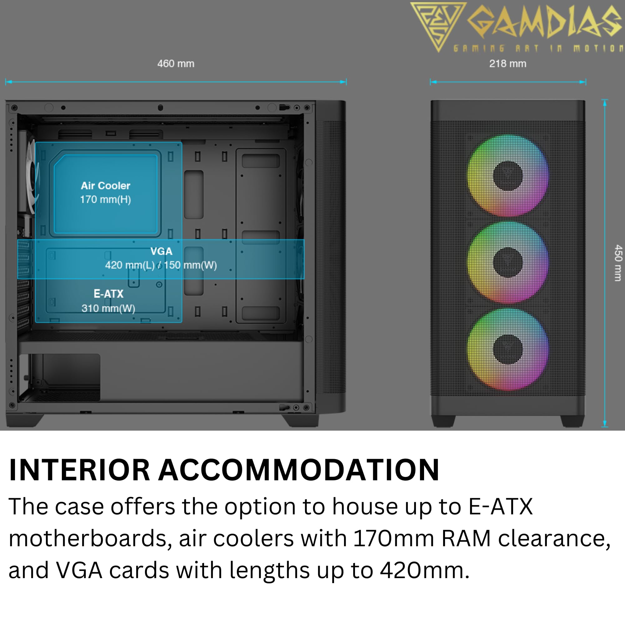 Foto 5 pulgar | Estuche Para Computadora Gamdias Atx Mid Tower De Vidrio Templado Con Ventiladores - Venta Internacional.