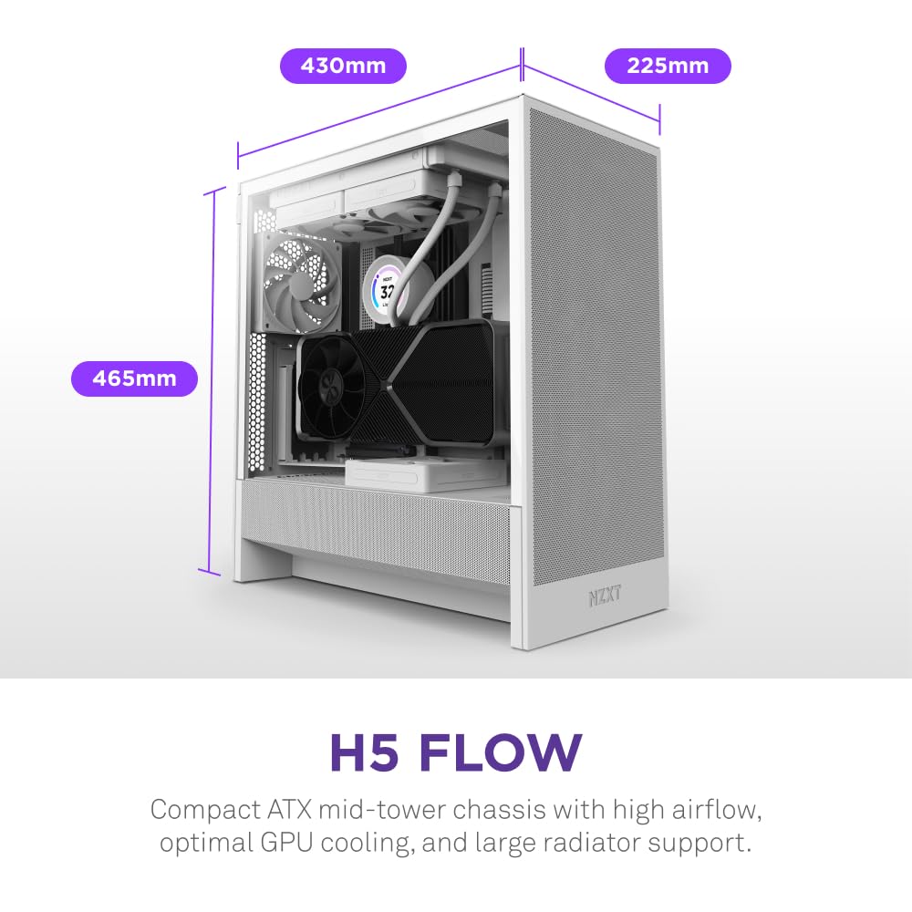 Foto 3 pulgar | Funda Para Videojuegos Para Pc Nzxt H5 Flow 2024 Atx Mid-tower Blanca - Venta Internacional.