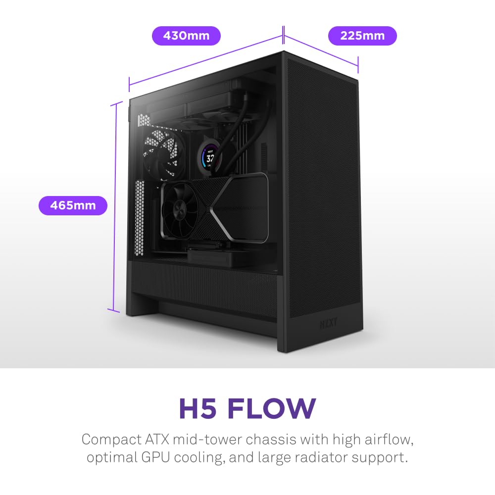 Foto 3 pulgar | Funda Para Videojuegos Para Pc Nzxt H5 Flow 2024 Atx Mid-tower Negra - Venta Internacional.