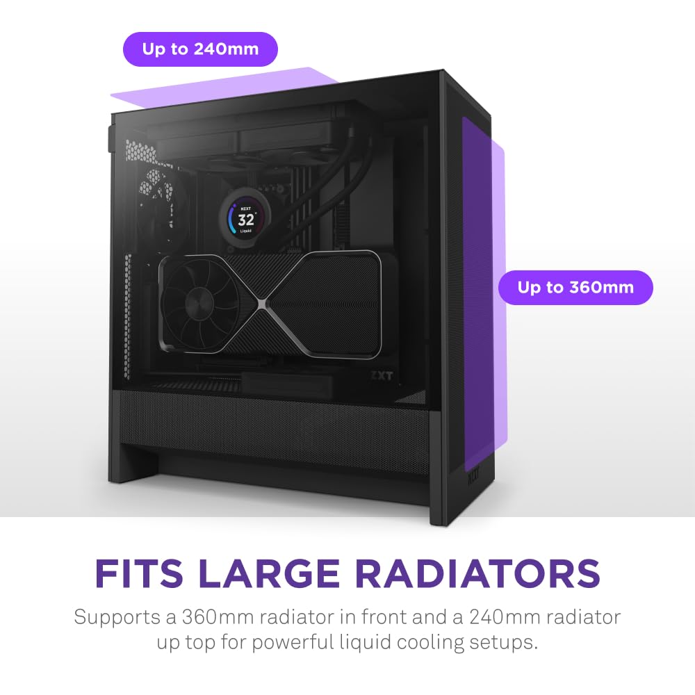 Foto 5 pulgar | Funda Para Videojuegos Para Pc Nzxt H5 Flow 2024 Atx Mid-tower Negra - Venta Internacional.