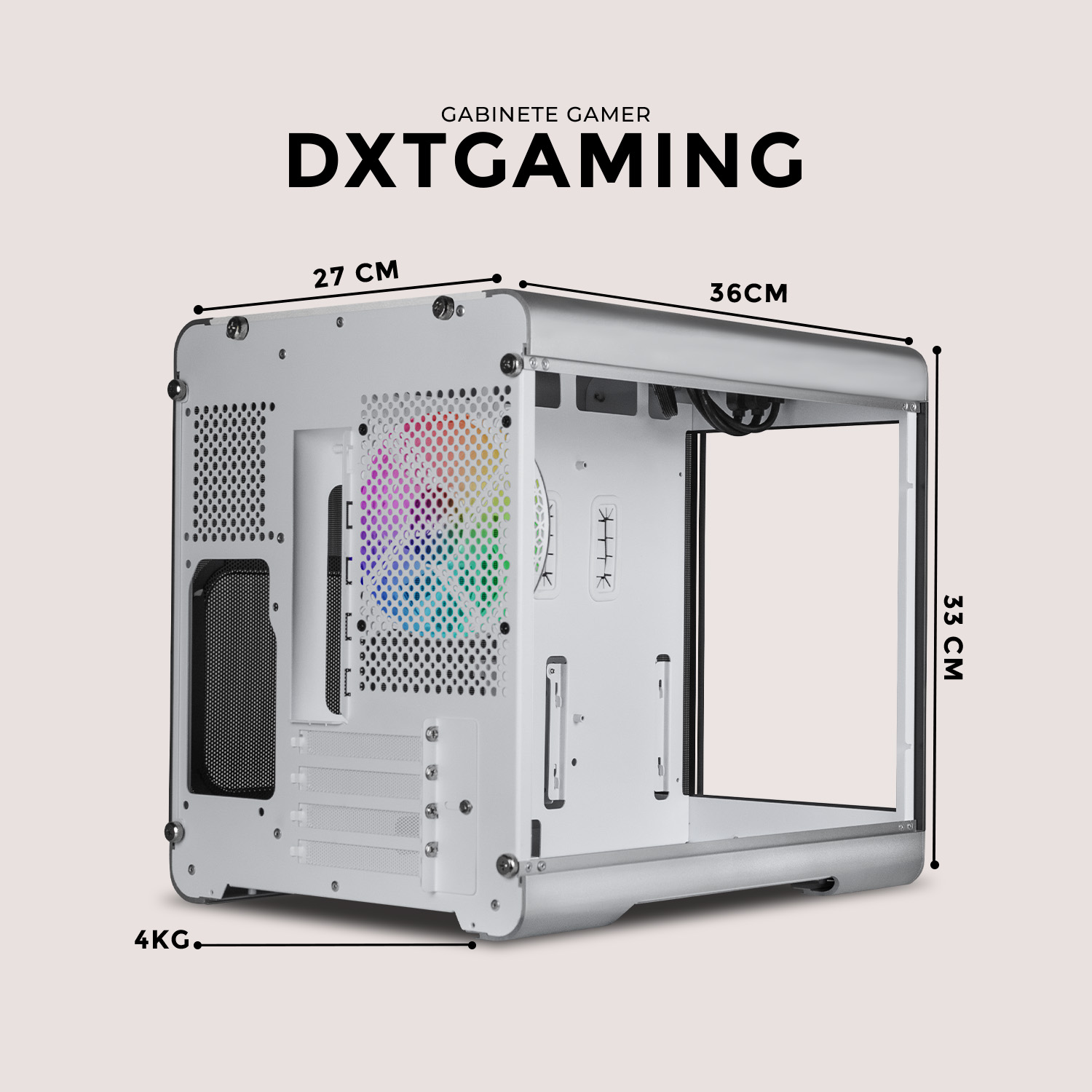 Foto 7 pulgar | Gabinete Gamer Dxt Gaming Titan T6 Micro Torre Micro Atx 1 Fan Usb-c Cristal Templado Argb Metalico