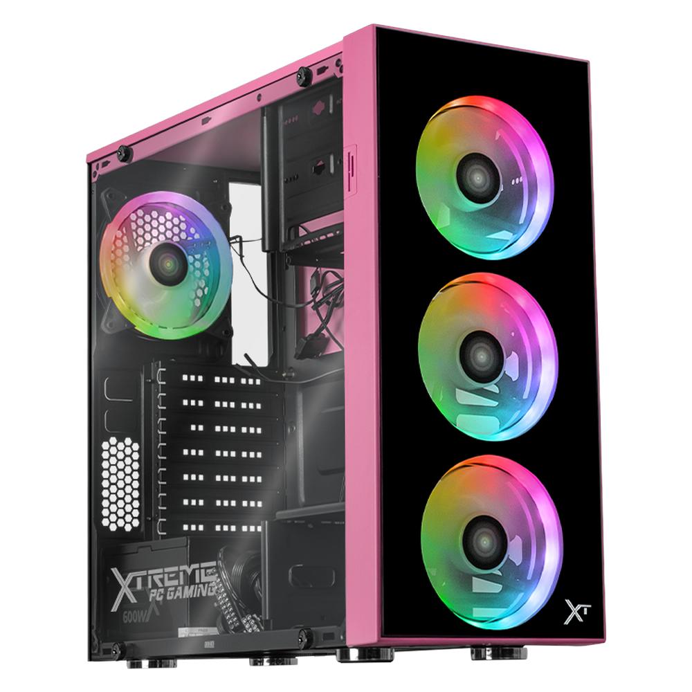 Foto 2 pulgar | Gabinete Gamer Xtreme Pc Gaming Dragonfly Media Torre Atx 600w 4 Fan Cristal Templado Rgb Rosa