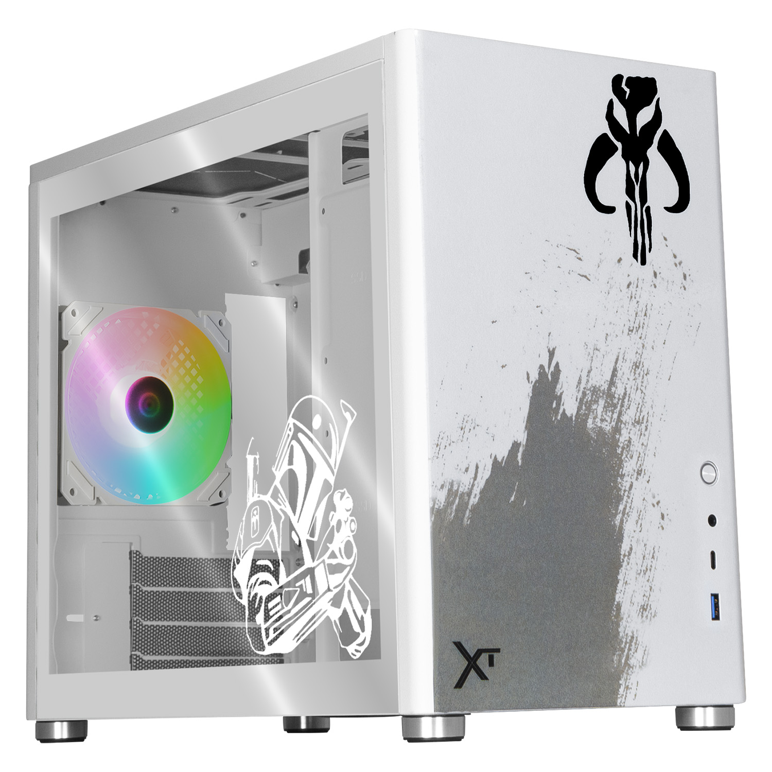 Foto 2 pulgar | Gabinete Gamer Xtreme PC Gaming Mandalorian Brown Edition Micro Torre Micro ATX USB-C Cristal Templado Blanco