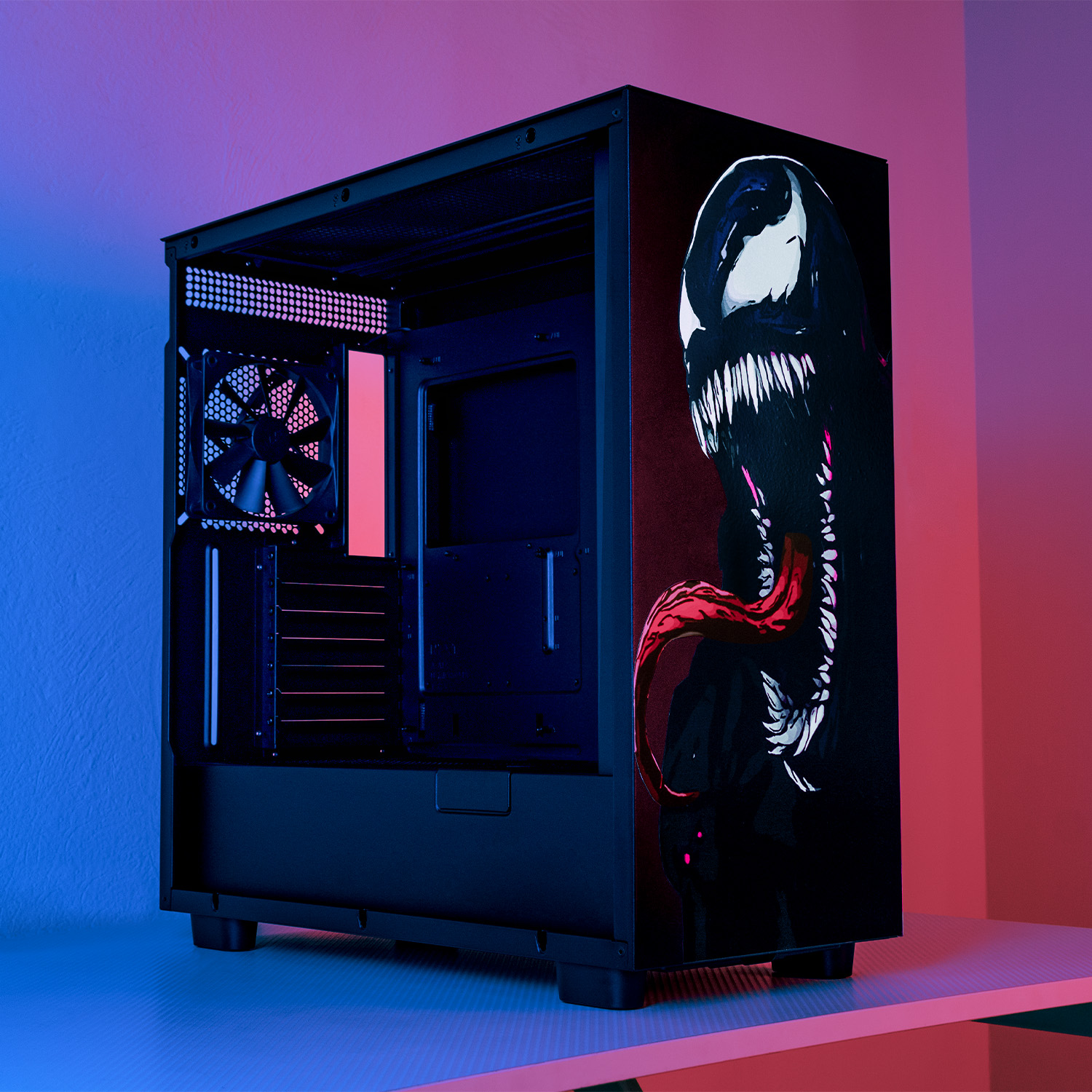 Foto 9 pulgar | Gabinete Gamer XTREME PC GAMING We Are Venom Edition Media Torre ATX 2 Fan USB-C Cristal Templado Negro