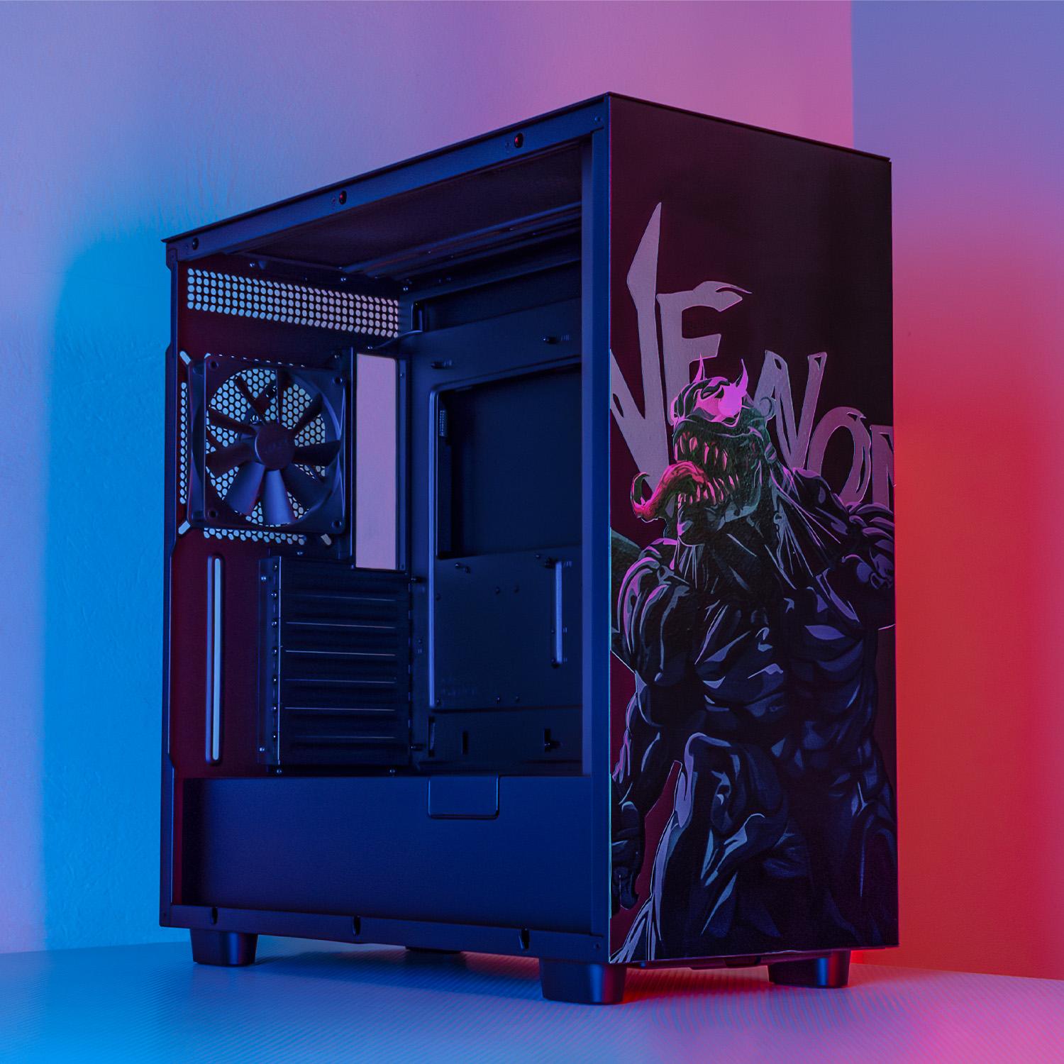 Foto 9 pulgar | Gabinete Gamer XTREME PC GAMING Venom VS Spider-Man Edition Media Torre ATX 2 Fan USB-C Cristal Templado Negro