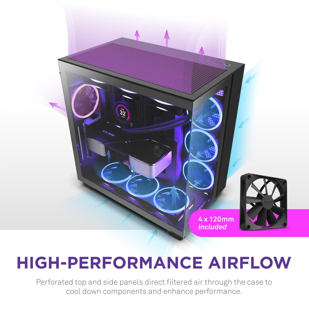 Foto 4 pulgar | Funda Para Videojuegos Para Pc Nzxt H9 Flow, Doble Cámara, Atx Mid-tower, Negra - Venta Internacional.